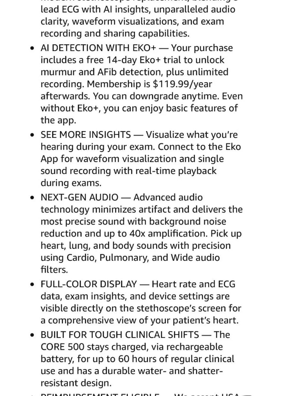 CORE 500, Silver Digital Stethoscope with Black Display
